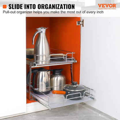 VEVOR Pull Out Cabinet Organizer, 12"W x 21"Dx15.2"H Heavy Duty Slide Out Pantry Shelves, Chrome-Plated Steel Roll Out Drawers for Home,13.5"Wx22"Dx19"H Inside Kitchen Cabinet, Bathroom, Under Sink