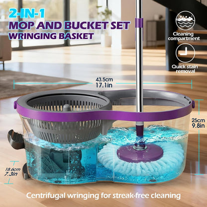 Spin Mop Bucket System,Masthome Pedal Spin Mop and Bucket with Wringer Set,EasyWring Microfiber Mop with 3 Mop Pads,360°Spinning Floor Cleaning System - Home & Office Suitable