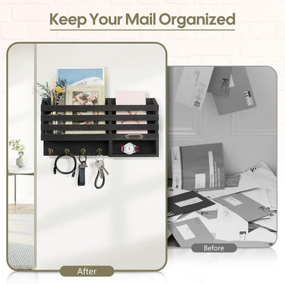 FifthQuarter Key Holder Wall Mount: Key and Mail Holder for Wall with 6 Hooks and Storage Drawer, Easy Installation Key Rack for Entryway Home Decor (A-White)