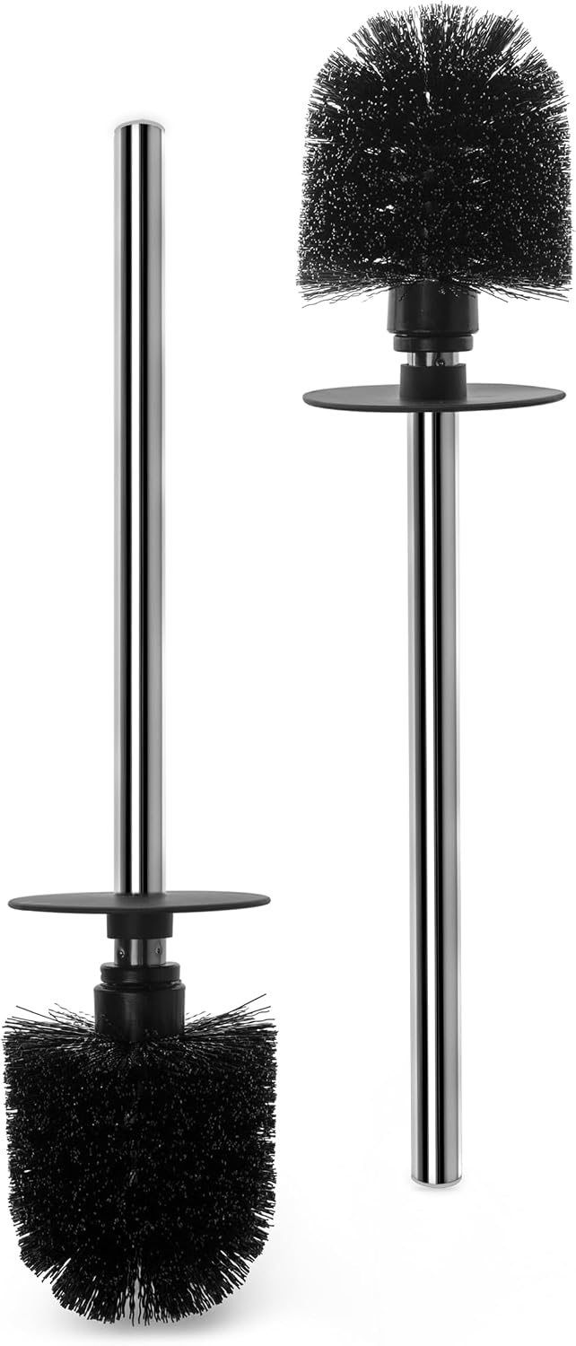 Ceramic Toilet Brush & Holder Set - Freestanding Deep-Cleaning Toilet Bowl Cleaner Brush, Stainless Steel Handle, Small & Sturdy for Storage, Easy to Clean, Non-Scratching