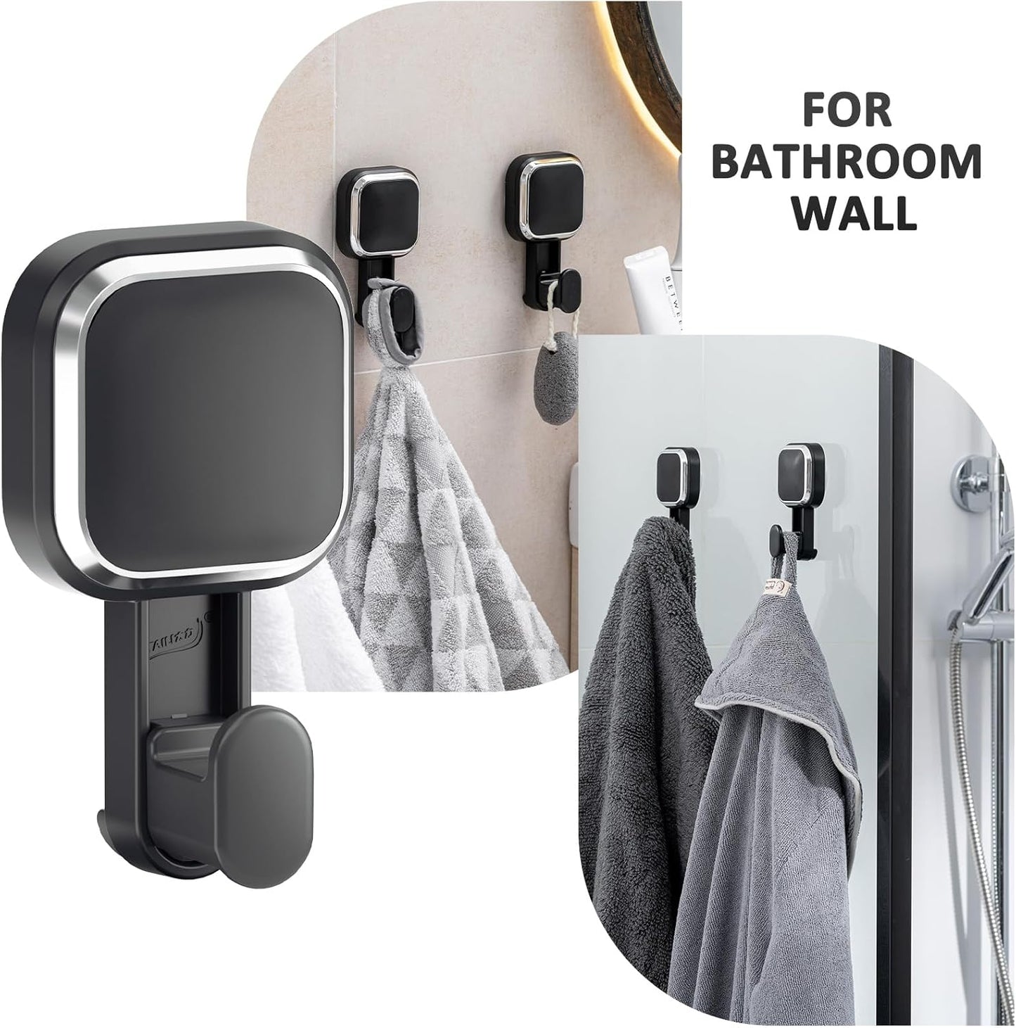 LEVERLOC Razor Holder for Shower 2 Pack, Powerful Suction Cup Shower Hooks for Towel, Loofah, Razor, Squeegee, Damage-Free Wall Hooks, Shaver Holder for Bathroom, Easy to Install and Reuse, White