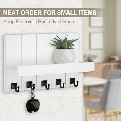 Key Holder for Wall, Decorative Key Holder with Shelf, Key and Mail Holder Wall Mount, Farmhouse Decor with 5 Key Hooks for Keys, Coats, ect.