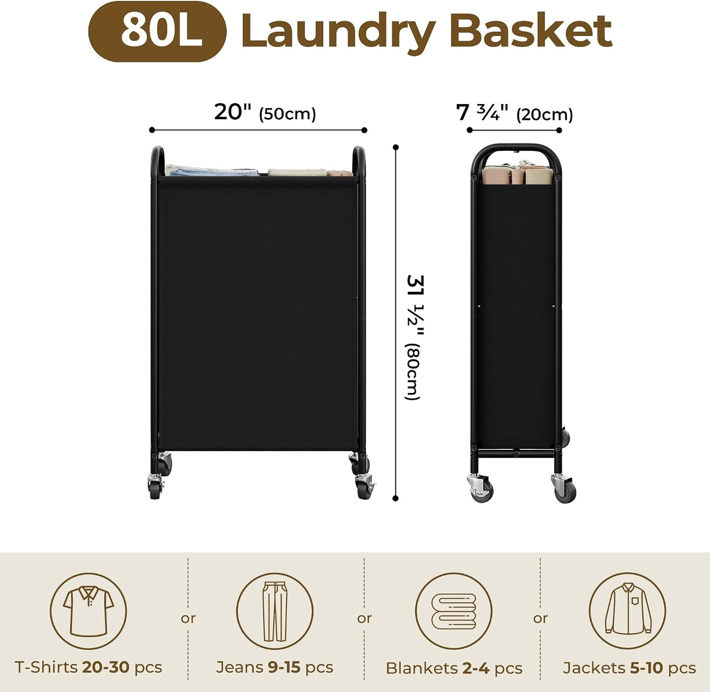 GRANNY SAYS 2 Section 130L Laundry Sorter, Large Laundry Hamper Basket with Wheels and Handles, Durable and Sturdy Rolling Cart for Laundry Room, Hotel, Bedroom, Beige