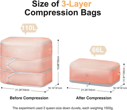 Comforter Storage Bag - Large Capacity Blanket Storage Bags 3-Layer Ultra Space Saving Self Compression Organizer, Washable Compression Bags for Storage Comforter Blanket, 2-Pack, Beige
