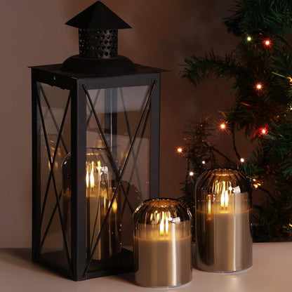 Grey Glass Flameless Pillar Candles with Remote, Flickering Battery LED Candles Table Decor Gift Set of 3