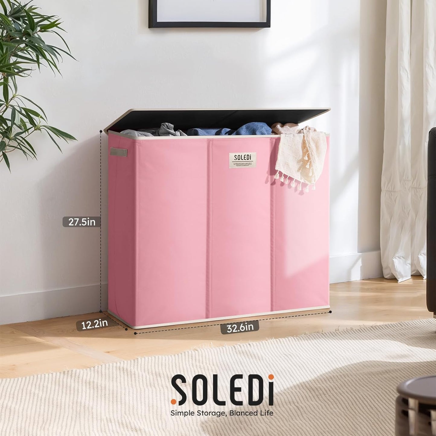 SOLEDI 180L Laundry Hamper 3 Section, Extra Large Laundry Hamper with Lid, Dirty Clothes Hamper with Sturdy Handle, Large Laundry Basket Organizer for Laundry Room, Bedroom, Hampers for Laundry
