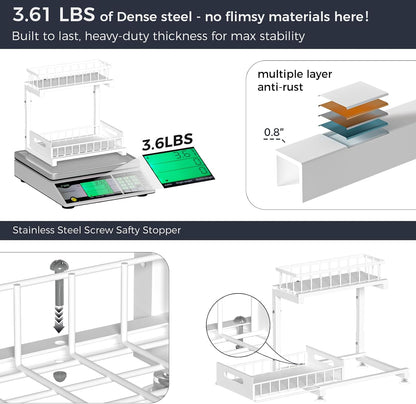 Saydear L-Shaped Under Sink Organizer, 2-Tier Pull-out Cabinet Rack 1-Pack | Black Height-Adjustable Metal Rack, Sliding Grid Drawers with Safety Stopper, Holds 100 Lbs, Ideal Kitchen Cabinet Storage