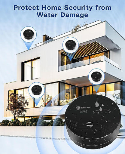 Geevon 2 Pack Water Leak Detectors, 100dB Water Sensor Alarms Flood Detector for Basements, Bathrooms, Laundry Rooms, Kitchens, Garages, and Attics, Water Alarms Battery-Operated (Battery Included)