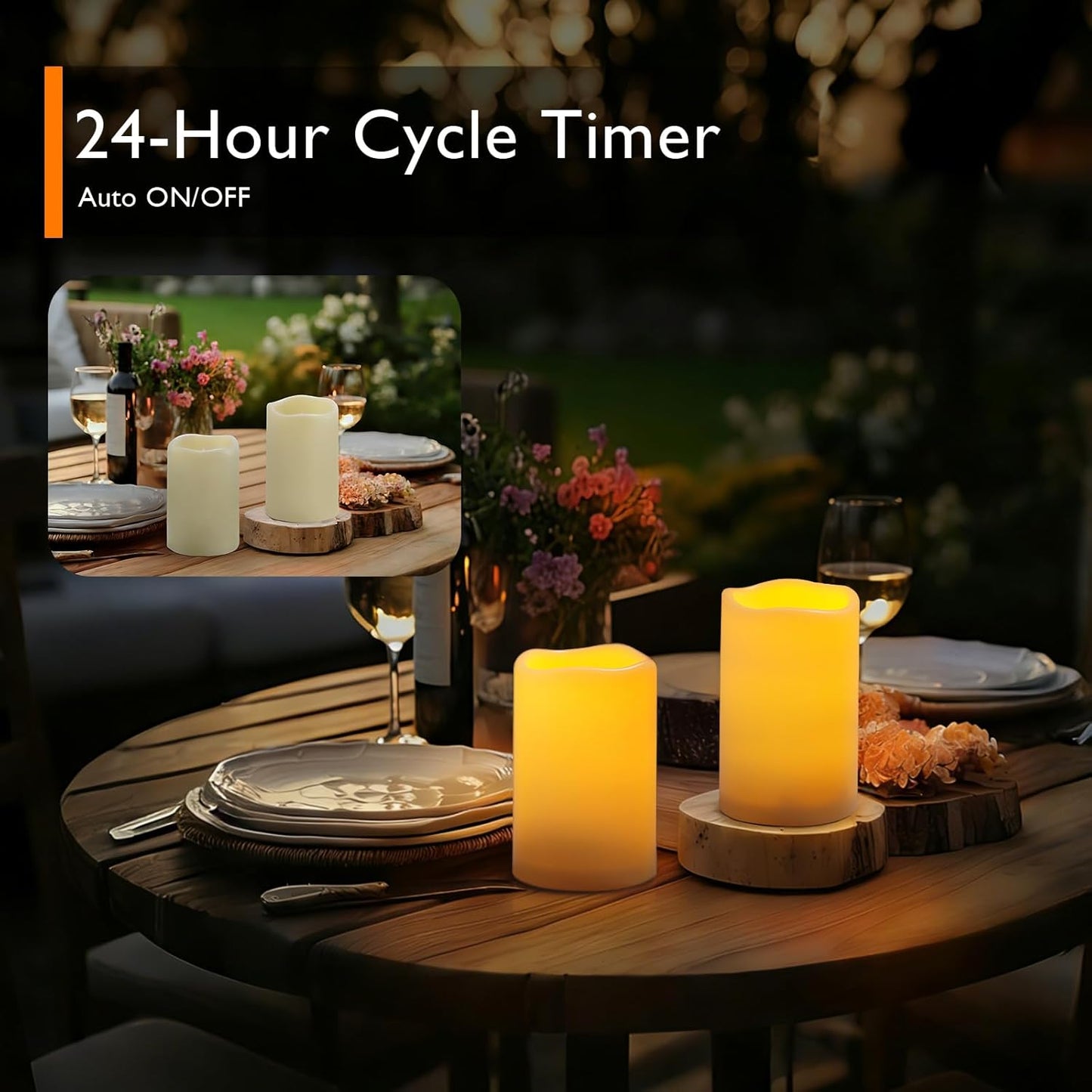 Homemory 3 Pack Flameless Candles, Outdoor Waterproof, Battery Operated LED Pillar Candles with Remote Control and Timer, Plastic, Long Lasting，4”5”6”