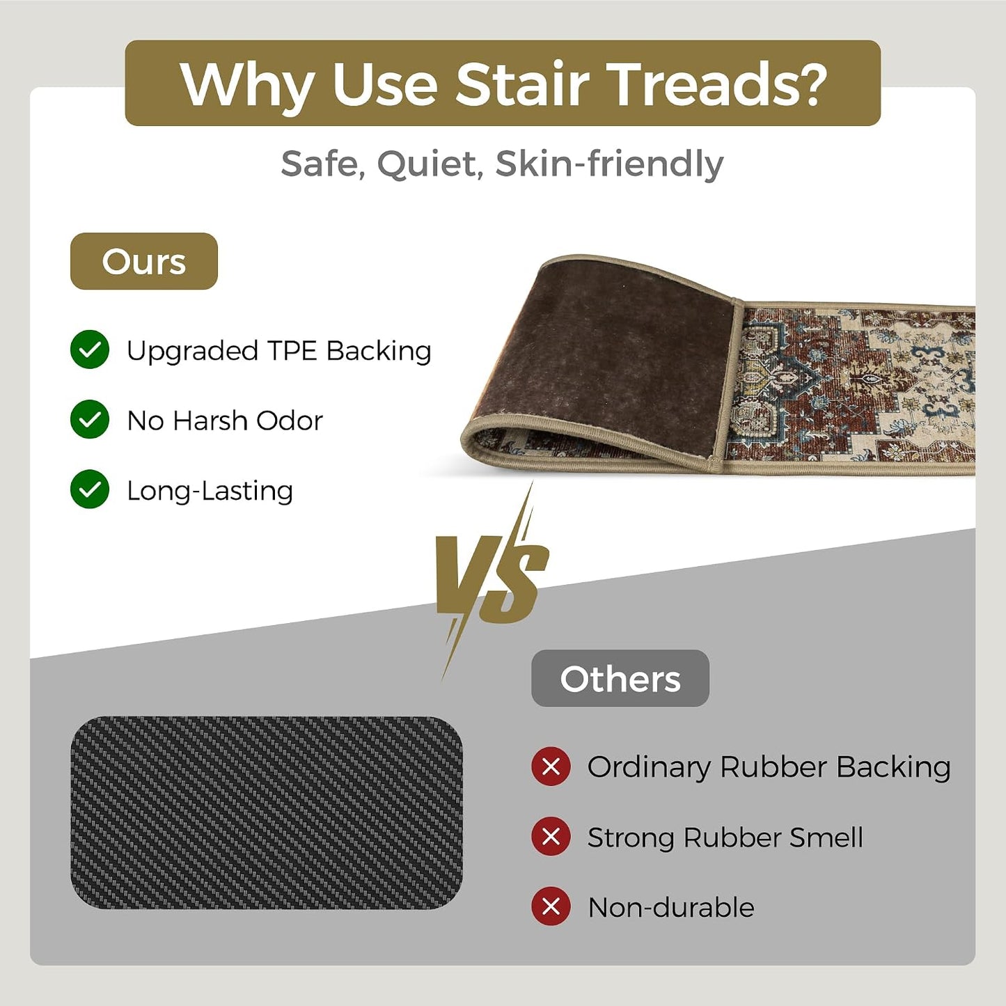 sarben Non Slip Stair Treads for Wooden Steps 15PCS - 8"x30" Indoor Safety Carpet, Edging Mats with TPE Adhesive Backing, Pet and Elderly Friendly Stair Rugs (Taupe) - Colors A
