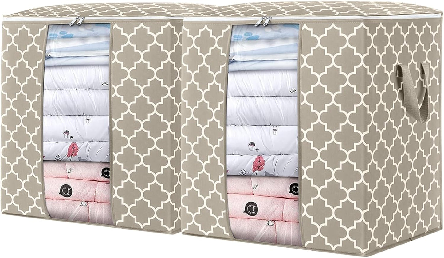 WISELIFE Storage Bags 3 Pack/100L Large Blanket Clothes Organization and Storage Containers for Comforters,Bedding, Foldable Organizer with Reinforced Handle, Clear Window, Sturdy Zippers,Gray