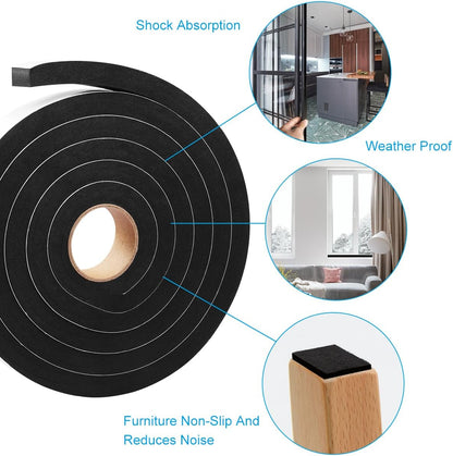 Seal Foam Tape,1/2 Inch W x 1/8 Inch T Weather Stripping for Door and Window,High Density Single Sided Closed Cell Door Insulation Weather Strip, 3 Rolls Total 50FT Black