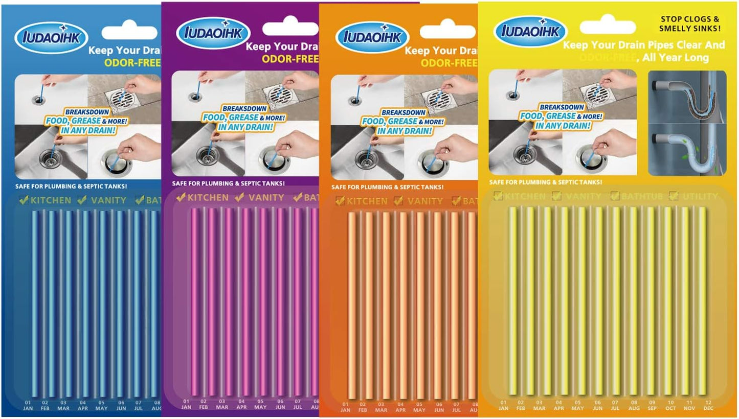 Drain Sticks Sink Cleaner Opener Enzyme Drain Cleaner to Keep Drains and Pipes Clear and Remove Odor 4 Packs(48 pcs)