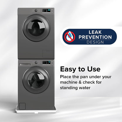 Camco Stackable Washing Machine Drain Pan - Measures 25″ (L) x 27″ (W) ID & 28″ (L) x 30″ (W) x 2 7/16″ (H) OD - Great for Apartment-Sized Washers/Stackable Units - 1"/1.5" PVC Drain Fitting (21006)