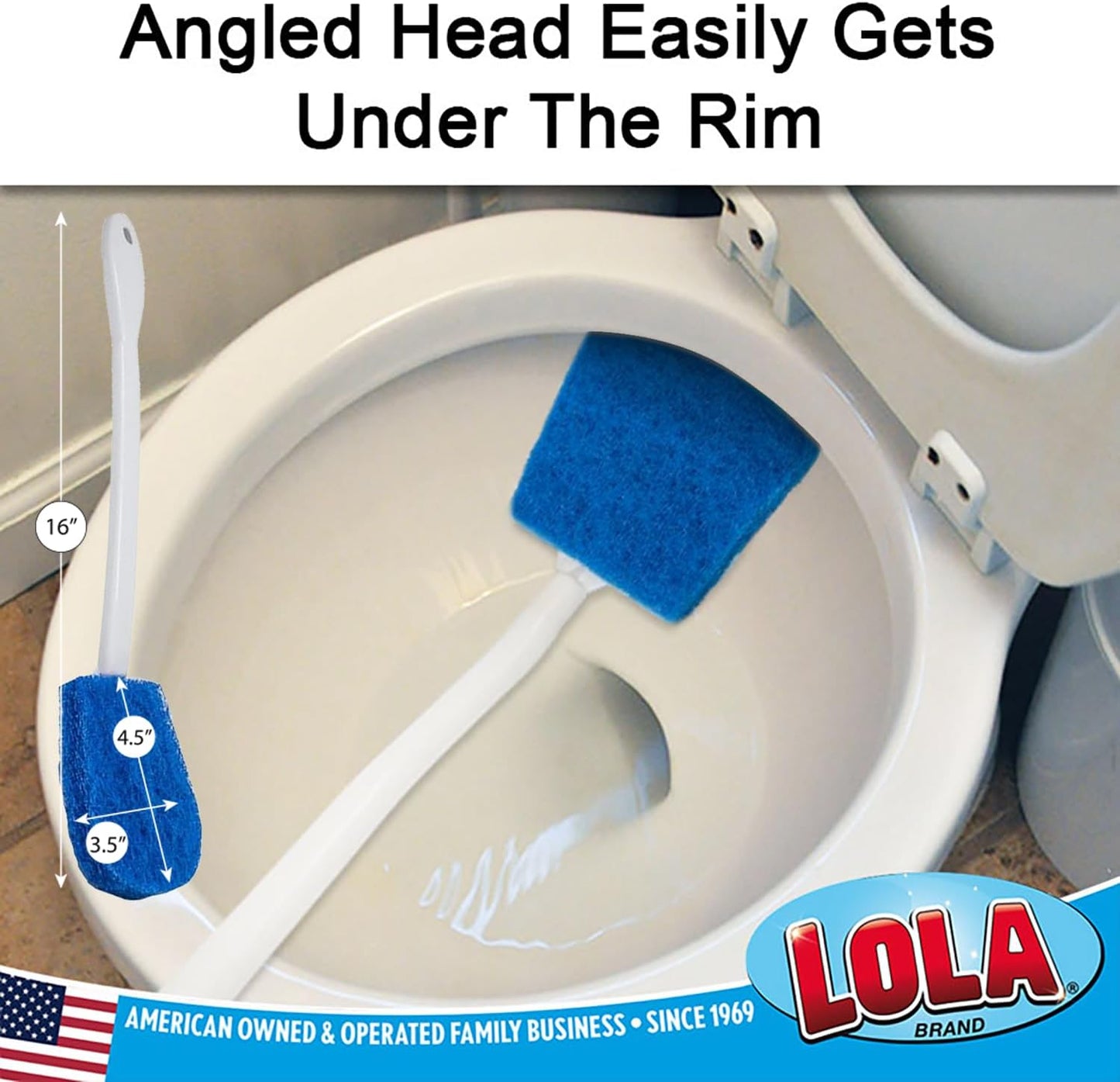LOLA Toilet Bowl Brush w/Curved Head, Coated Wire, Durable Poly Bristles, Reaches Under Toilet Bowl Rim, 1 Pack