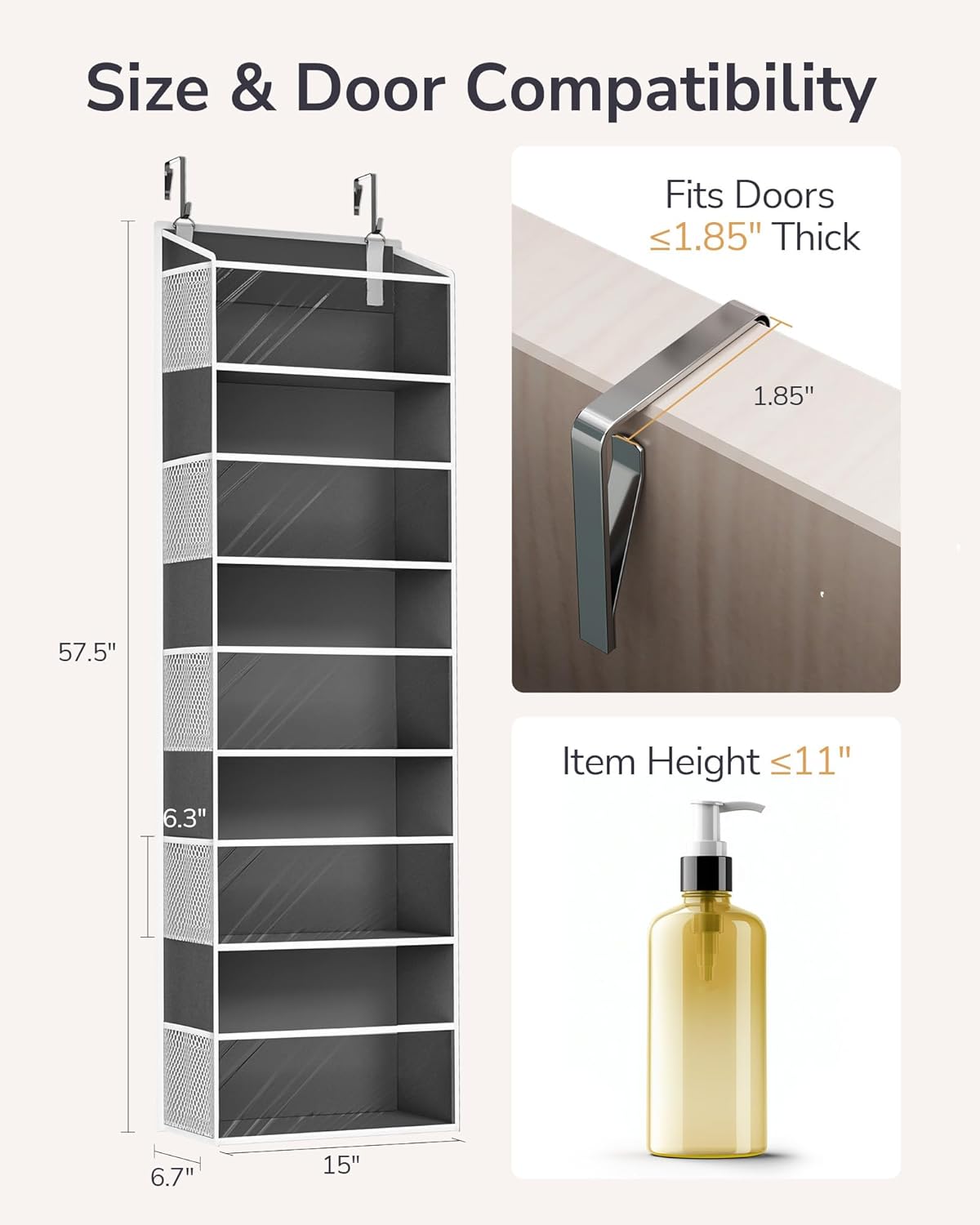 ULG Over the Door Organizer, 5-Tier Extra Large Hanging Storage with 10 Mesh Pockets, 100 lbs Capacity, Heavy Duty Door Organizer for Closet, Bedroom, Nursery Storage, Beige