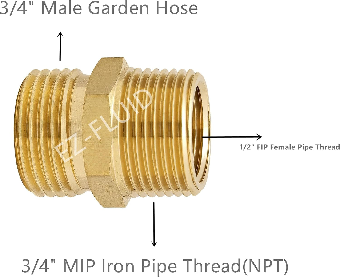 (1) EZ-FLuid 3/4" FHT Female Garden Hose Wye Two way Splitter, Heavy Duty Brass Hose Y Splitter with 1/4Turn Shutoff Ball Valve,2-way 3/4"GHT Threads Connector For outside faucet and hose bibb spigot