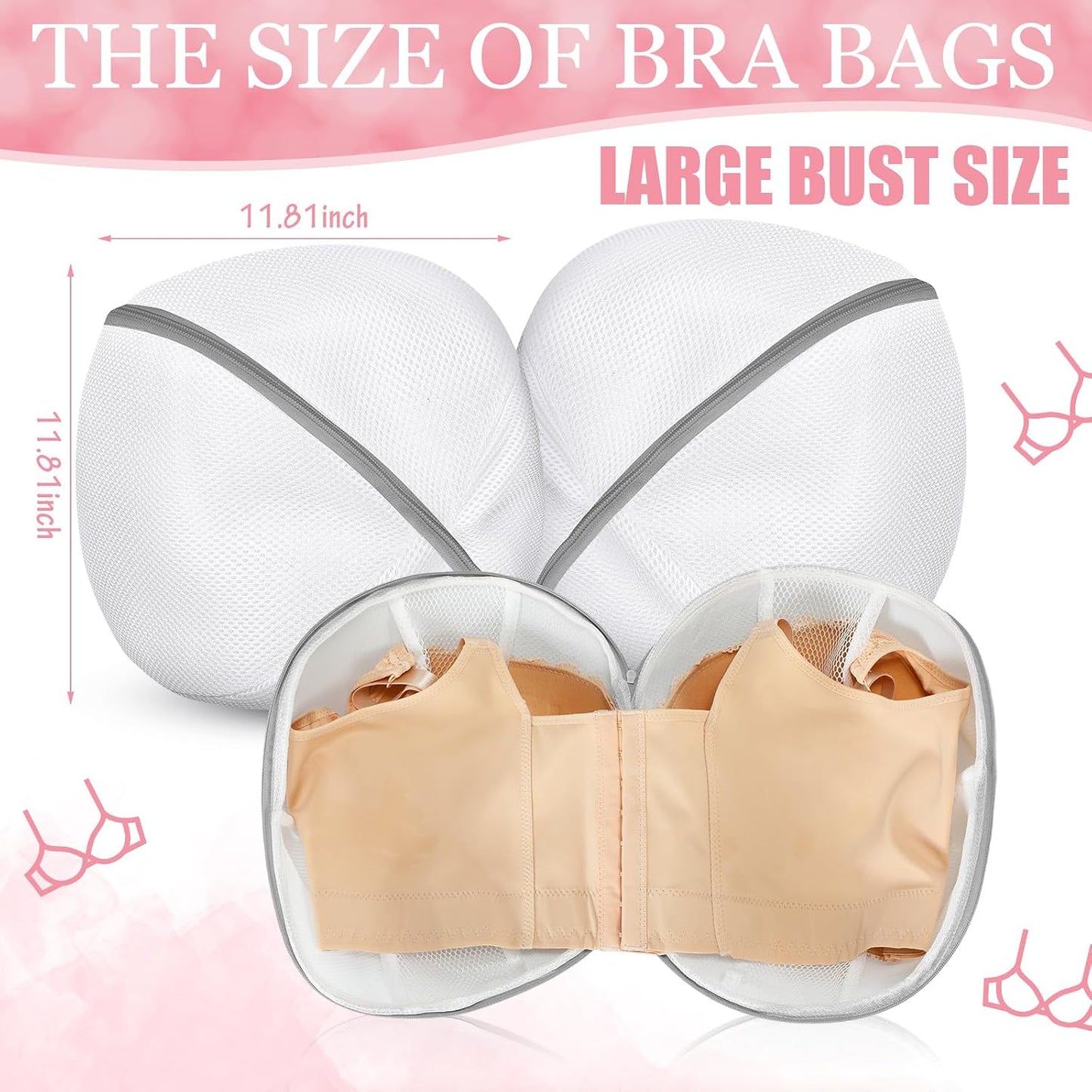 Shappy 6 Pieces Bra Washing Bag for Laundry Mesh Wash Lingerie Underwear Brassiere Washing Bags with Zipper for Women Laundry Storage(7.87 Inch,Pink)