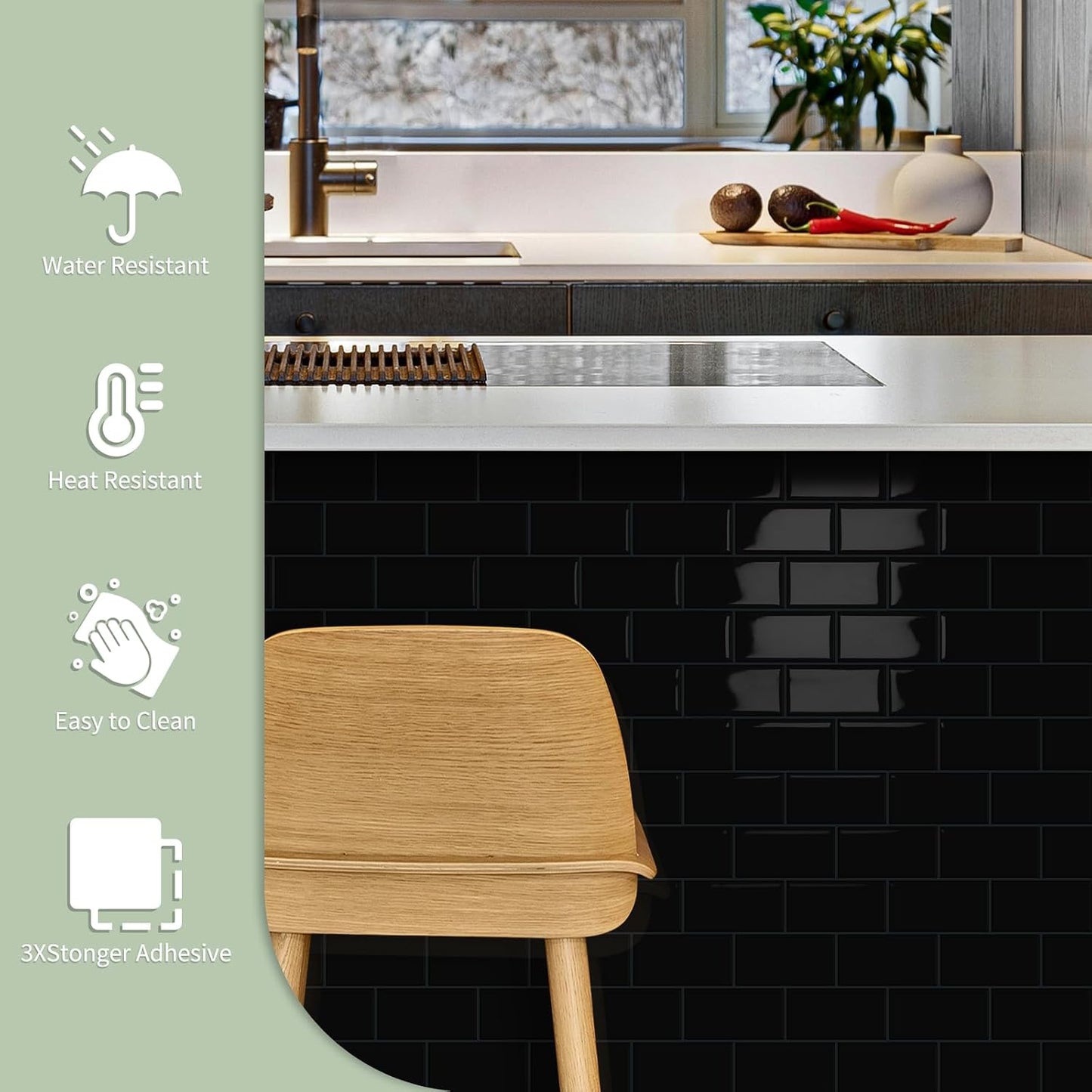 10-Sheet Thick Peel and Stick Kitchen Backsplash Tiles(Green,12"×12") | 3D Subway Waterproof Self-Adhesive Wall Tile Stick on Backsplash for Kitchen and Bathroom