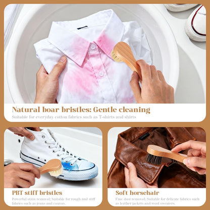 3 Pcs Wood Laundry Stain Brush Stain Remover Brushes with Boar Bristle Small Stain Brush for Clothes for Scrubbing Stains from Furniture Fabric Leather(3 Pcs C)