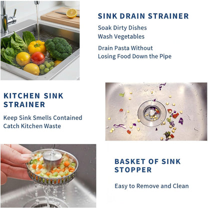 3-in-1 Kitchen Sink Drain Strainer, Pop Up Sink Stopper with Anti-Clogging Basket, 304 Stainless Steel Kitchen Sink Drain Strainer, Food Catcher for US Standard 3-1/2 inch Drain Hole