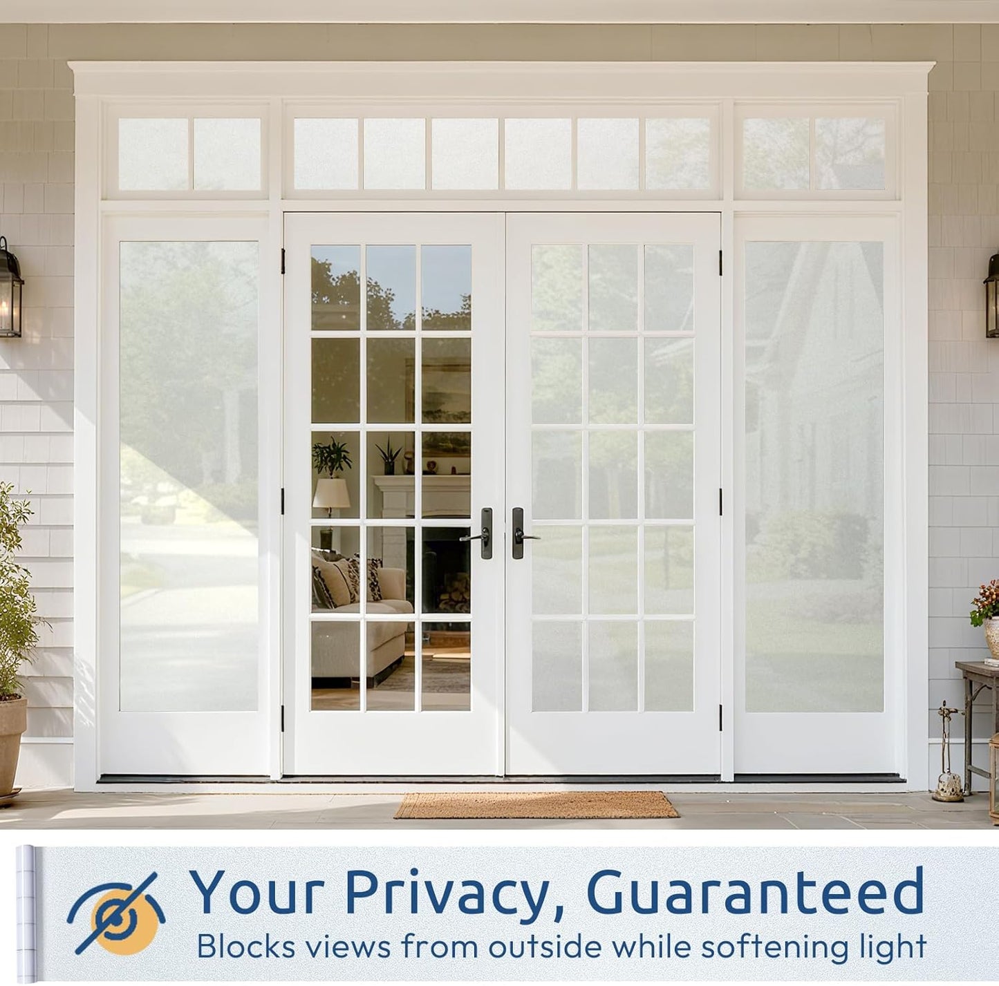 rabbitgoo Frosted Glass Window Privacy Film, No Glue, Anti-Glare Heat Blocking, Easy to Install, Renter Friendly Removable Opaque Bathroom Window Clings for Glass, 17.5" x 78.7"