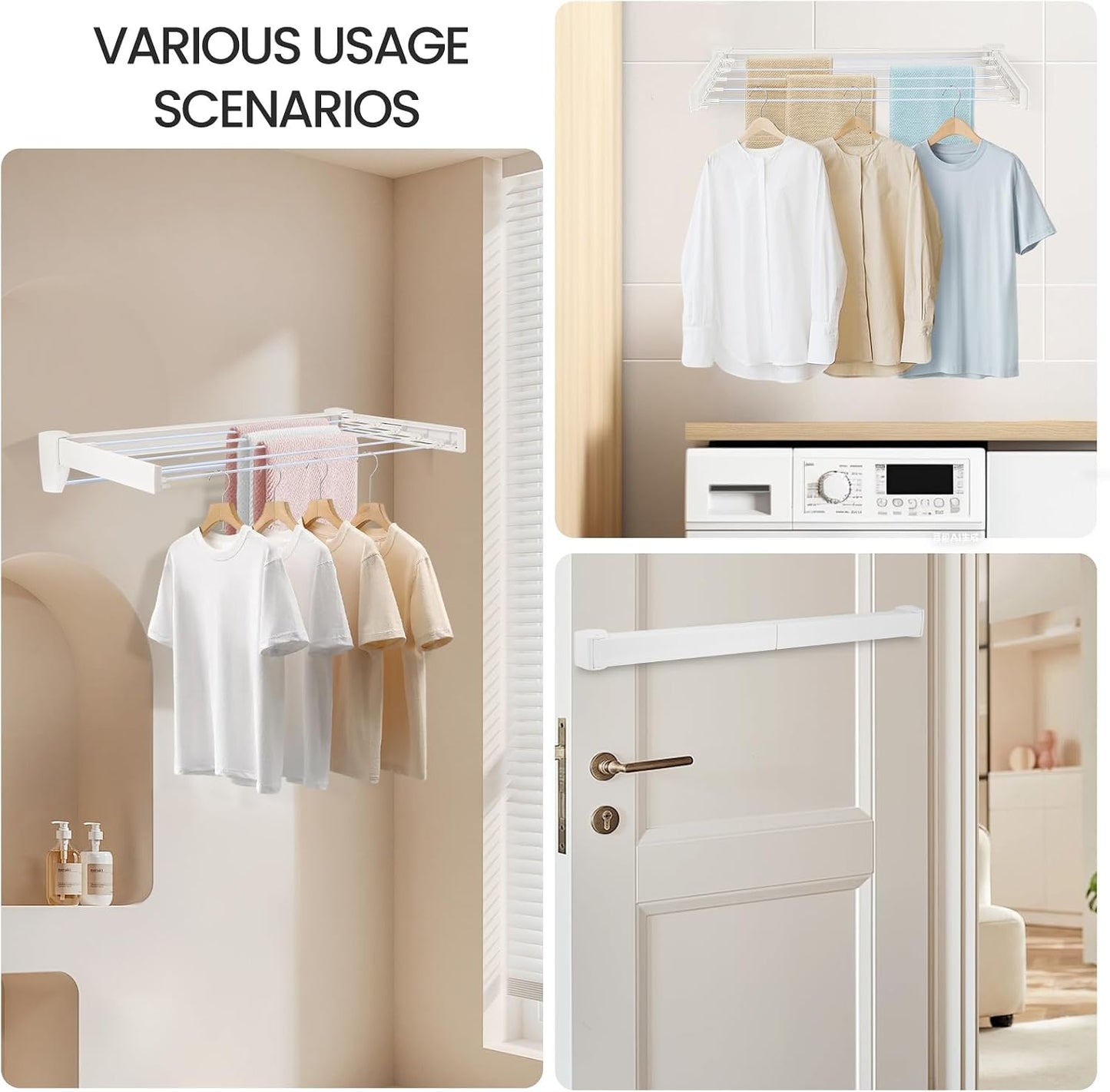 Wall Mounted Clothes Drying Rack 27.56", Foldable Retractable Garment Hanger with Towel Pole, Heavy Duty Space Saving Laundry Drying Rack for Balcony, Laundry Room, Bedroom, Bathroom (no towel pole)