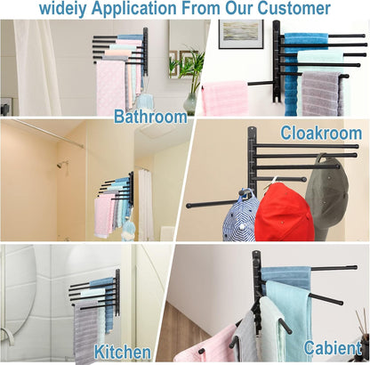 5-Arm Swivel Towel Rack - 180° Rotating Wall Mounted, 304 Stainless Steel Rustproof, Heavy Duty Bathroom Accessories, Space Saving Towel Organizer for Bathroom Kitchen Laundry - Pearl White