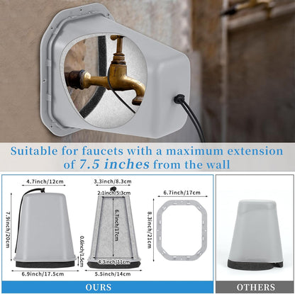 2 Pcs 2 in 1 Extra Long Pet Proof Outdoor Faucet Covers Winter w/Lock 8.5x7x5.5 in Thick Foam Plastic Spigot Cover Reflective Strips Faucet Cover for Outside Water Faucet Freeze Protection (Gray)