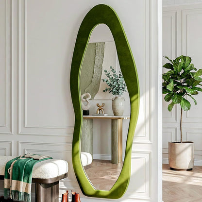71"x32" Flannel Full Length Mirror, Arched Mirrors Full Length with Stand, Flannel Floor Mirror for Bedroom and Living Room, Full Body Mirror Hanging or Leaning, White