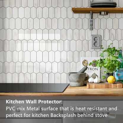 Vamos Tile Long Hexagon Peel and Stick Backsplash Tile - 10 Sheets Stick on Backsplash for Kitchen and Bathroom 12.4 x 12 Inch Glossy Wood Grain PVC Self Adhesive Mosaic Wall Tiles