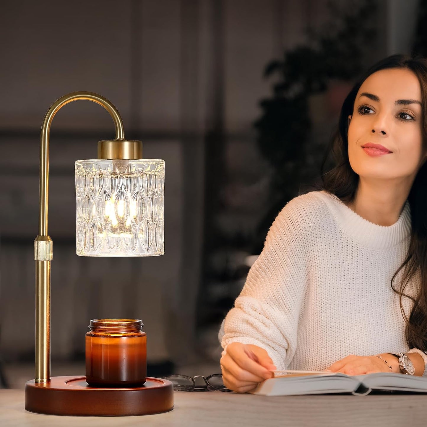 MEIXISUE Candle Warmer Lamp with Timer and Dimmer,Electric Gold Light Gifts for Women Melt Wax Warmer Lamp with 2 Bulbs for Candle Jars House Warming New Home Decor Bedroom
