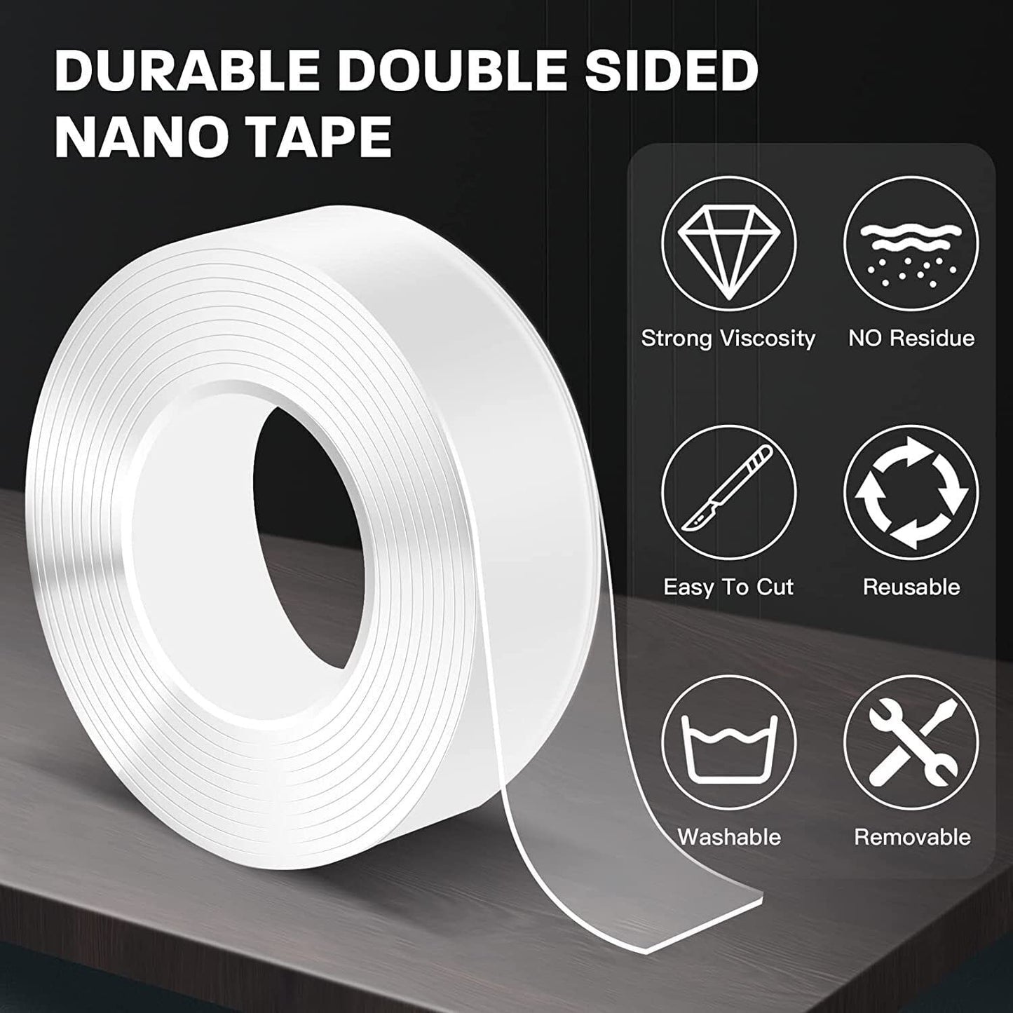 Nano Double Sided Tape Heavy Duty - 2 Inch x 10 Ft | Clear Removable Nano Tape, Acrylic Double Sided Tape, Multipurpose Mounting Adhesive Tape, Reusable Washable Sticky Tape
