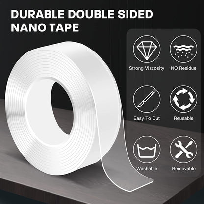 Nano Double Sided Tape Heavy Duty - 2 Inch x 10 Ft | Clear Removable Nano Tape, Acrylic Double Sided Tape, Multipurpose Mounting Adhesive Tape, Reusable Washable Sticky Tape
