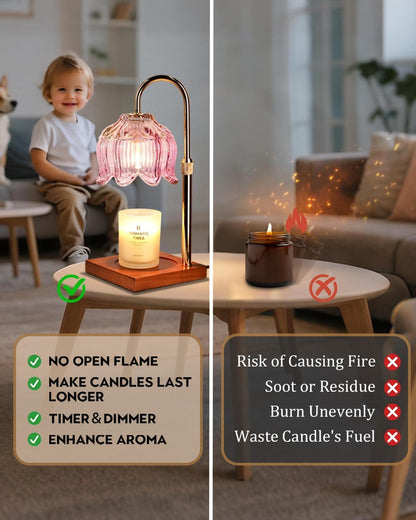 Funistree Flower Candle Warmer Lamp with Timer & Dimmer, Adjustable Height Candle Warmer, Christmas Birthday Gifts for Women Mom, House Warming New Home Decor, Wax Warmer with 2 Bulbs for Jar Candles