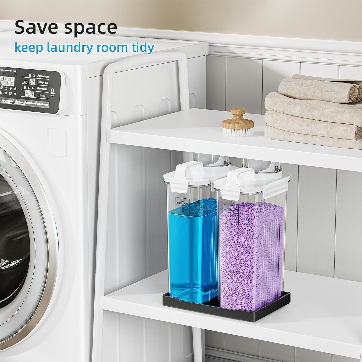 Laundry Detergent Dispenser for Laundry Room,94oz Fabric Softener Dispenser,Liquid Laundry Detergent Container,Laundry Detergent Organizer for Laundry Room Organization with 6 Labels,2 Pack