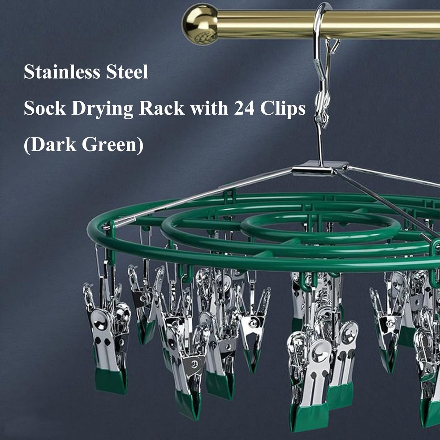 Stainless Steel Clothes Sock Drying Rack with 24 Clips, Swivel Hook Windproof Clothes Hanger Rack for Sock, Bras, Towel, Underwear, Laundry Clothes, Hat, Scarf, Pants, Gloves (Pink Clips)