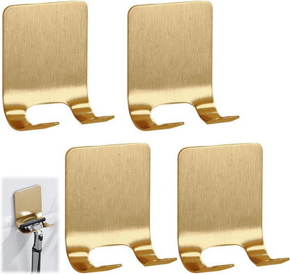 4 Pcs Gold Razor Loofah Holder for Shower Self Adhesive Waterproof Shaver Hooks Waterproof for wall Metal Heavy Duty Utility Storage Hanger Hooks Holder for Towels Accessories Kitchen Bathroom (Gold)