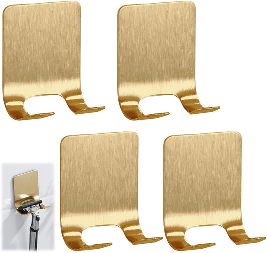 4 Pcs Gold Razor Loofah Holder for Shower Self Adhesive Waterproof Shaver Hooks Waterproof for wall Metal Heavy Duty Utility Storage Hanger Hooks Holder for Towels Accessories Kitchen Bathroom (Gold)