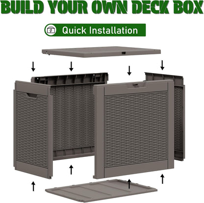 Bifanuo Outdoor Storage Box, 35 Gallon Deck Boxes Waterproof, Resin Storage Cabinet Multi Functional Storage Bench For Gardening Tools, Pool Supplies, Patio Furniture, Lockable