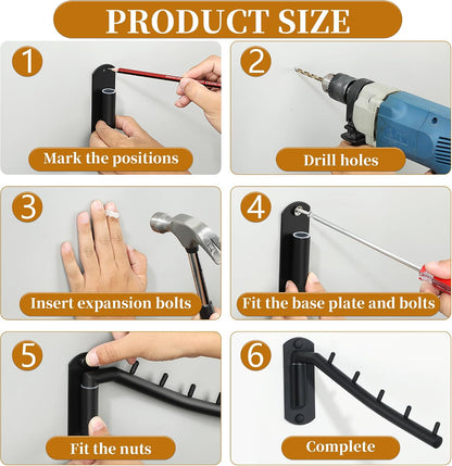 Alise Swing Clothes Hanger Rack,Black Garment Racks Wall Mounted(2P) | Clothes Bar-Hanger Hooks Heavy Duty Swivel Drying Rack Clothing Hanging System Closet Storage Organizer