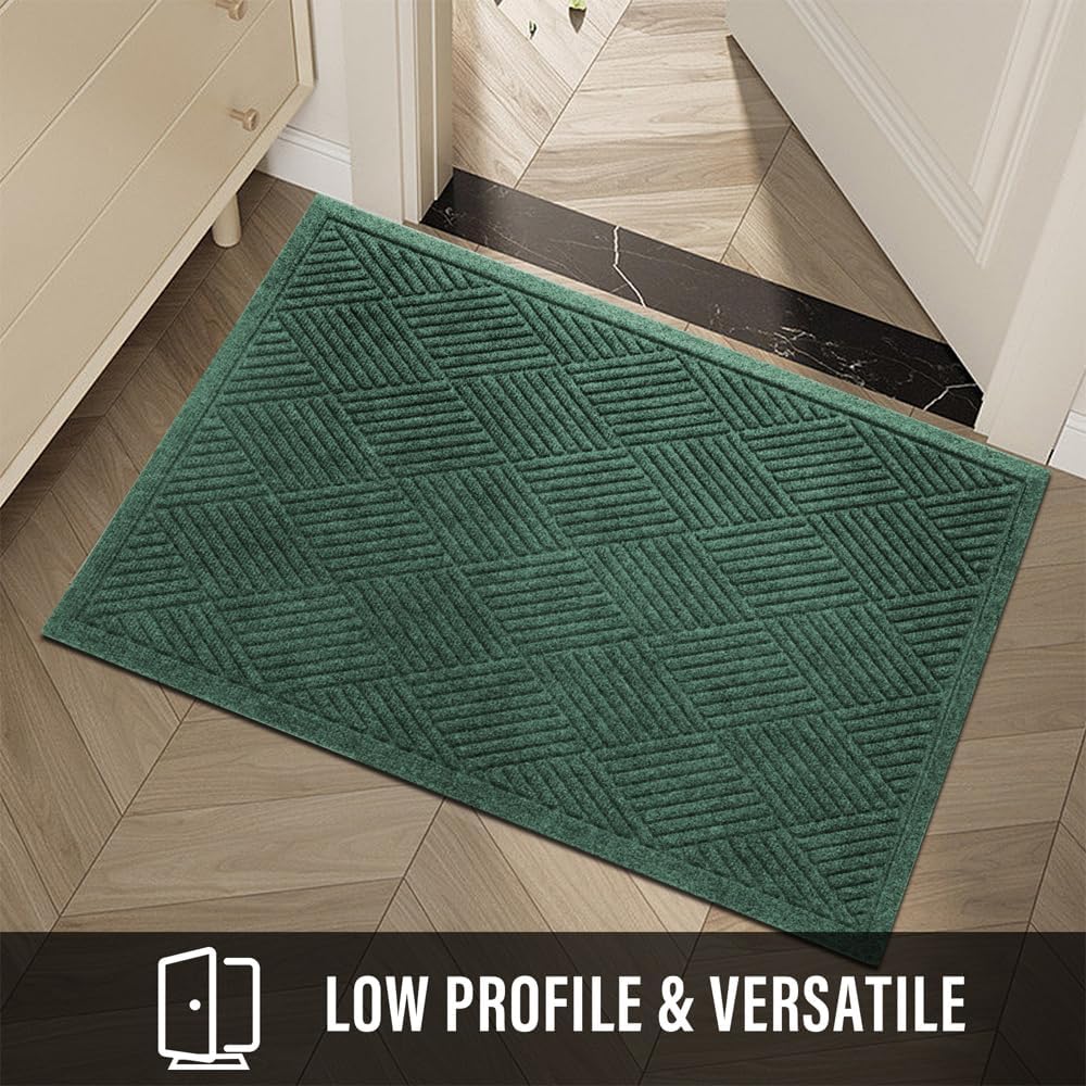 HIYARD Sturdy Front Door Mat, Absorbent Muddy Dirt Resist Welcome Door Mats Outdoor Indoor, Stain and Fade Resistant, Non-Slip Rubber Backing Low Profile Doormat for Entryway, 30×17, Beige