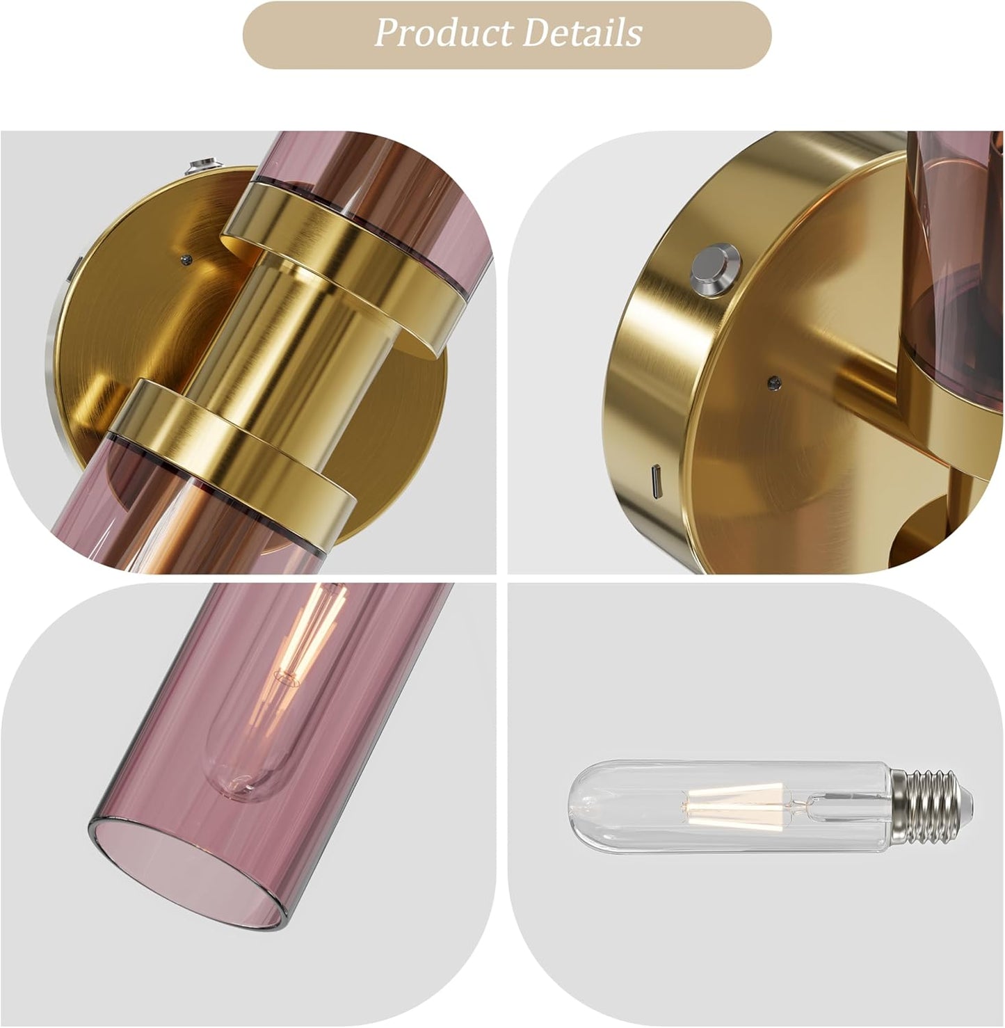 Battery Operated Wall Sconce Set of 2, 10000mAh Rechargeable Wireless Wall Lights Remote Control, Cordless Timer Dimmable Glass Wall Lamps for Living Room Bedside Entryway Emergency Gold 16.5 Inch