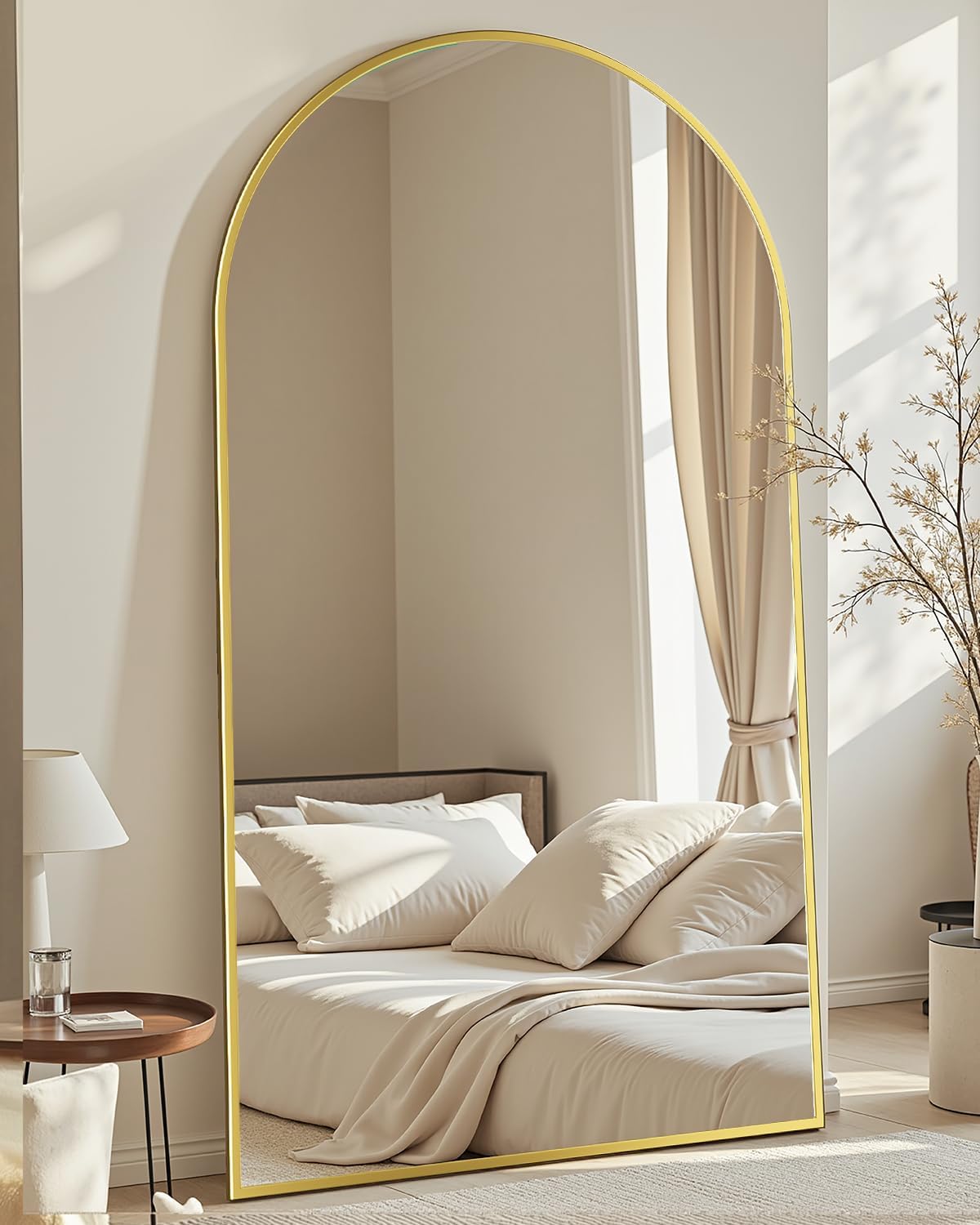 Full Length Mirror with Stand, 71"x28" Arched Full Body Large Stand Up Aluminum Frame Floor Standing Mirror, Freestanding Hanging Leaning Mounted for Bedroom Living Room Entryway Gold