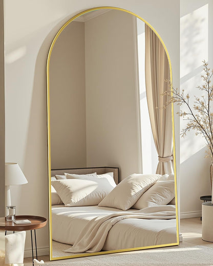 Full Length Mirror with Stand, 71"x28" Arched Full Body Large Stand Up Aluminum Frame Floor Standing Mirror, Freestanding Hanging Leaning Mounted for Bedroom Living Room Entryway Gold