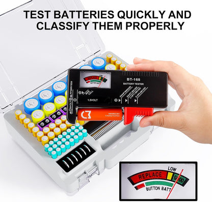 Tututry Battery Organizer Storage Holder Box Case with Tester, Ultra-Large 262+ Batteries Container with Double-Sided, Holds AA AAA 4A 23A C D Cell 9V 3V Lithium 4LR44 CR3 CR123A 18650 (Red)