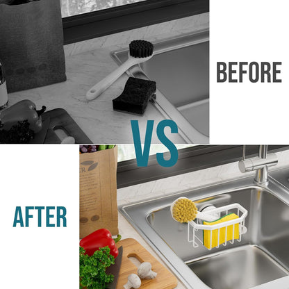 TAILI Sponge Holder with Strong Suction Cup, Dish Sponge Caddy Inside Sink Removable, Rustproof Aluminum for Sponges, Brushes, Stoppers and Scrapers - Black