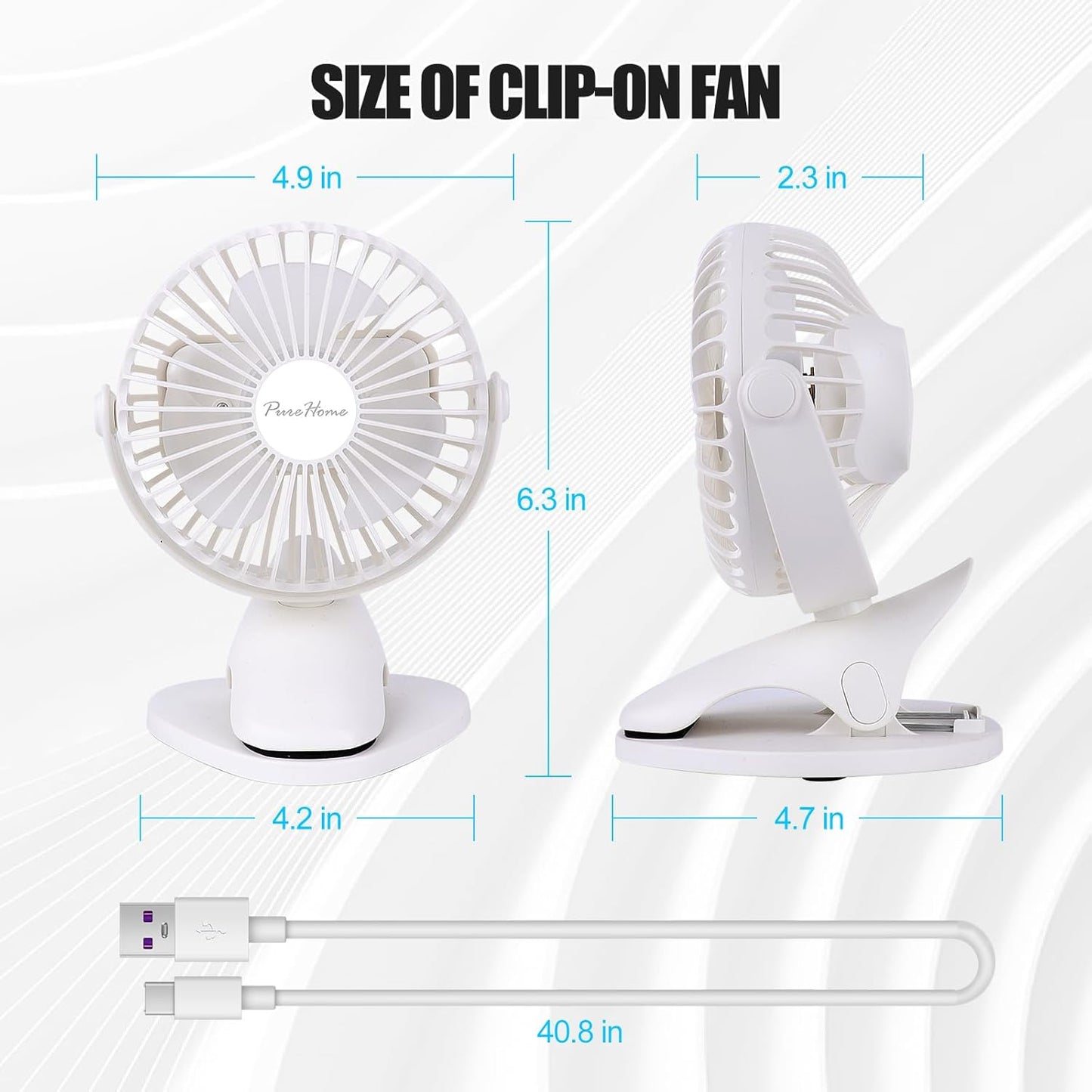 Portable Clip Fan Battery Operated,3 Speeds USB Rechargeable Mini Table Fan with Strong Airflow,360°Rotation Ultra Quiet Personal Desk Fan for Home Office Bedroom Dorm Stroller Camping(White)
