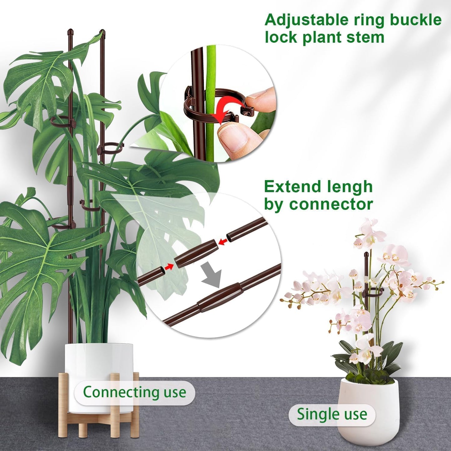 Plant Support Stakes for Indoor SupKing Orchid Sticks with Clips Garden Stake Extended to 2/3/4ft for Outdoor Potted Tomato Rose Vegetables House Palnts Comes with 20 Plants Ties(15 inch 10Pcs)