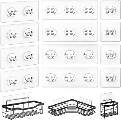 14 Pack Heavy Duty Shower Caddy Adhesive Replacement, 55 LB Hold | Up to 55 LB hold; Waterproof Shower Shelf Adhesive in 3 Hook Styles for Caddies, Shelves, Soap Holders and Racks.